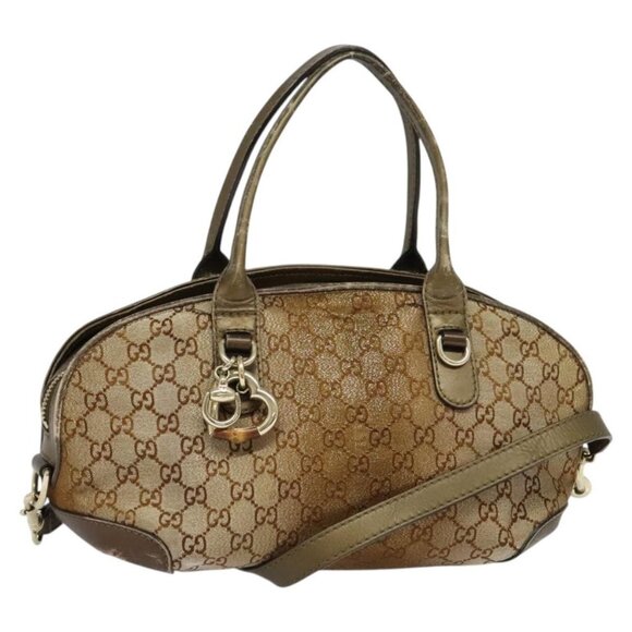 GUCCI Heart Bit GG Canvas Hand Bag 2way Brown Gold 269955 Auth 133323 - Picture 1 of 16